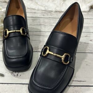 Nine West Black Loafers with Gold Detail